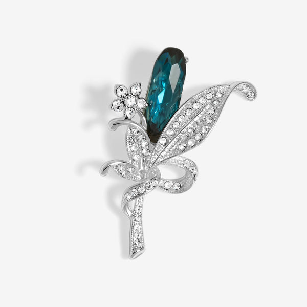 Jon Richard Silver Plated And Blue Floral Brooch - Gift Boxed