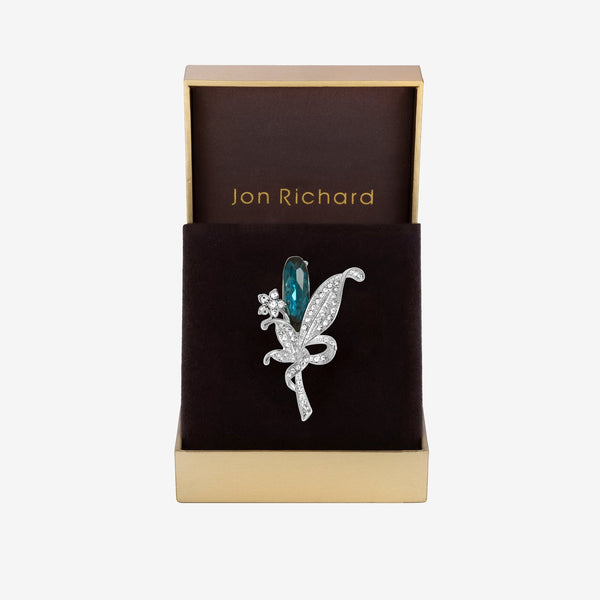 Jon Richard Silver Plated And Blue Floral Brooch - Gift Boxed