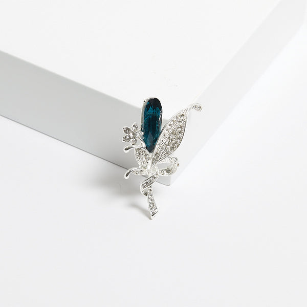 Jon Richard Silver Plated And Blue Floral Brooch - Gift Boxed