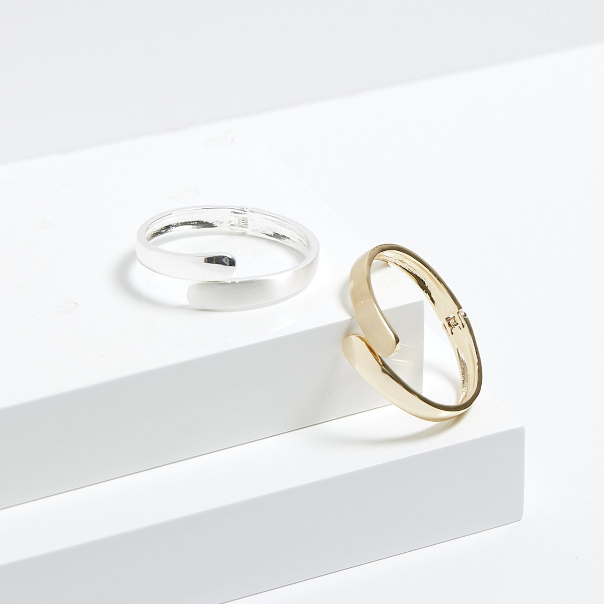 Jon Richard Silver Plated Polished And Satin Open Hinge Bangle