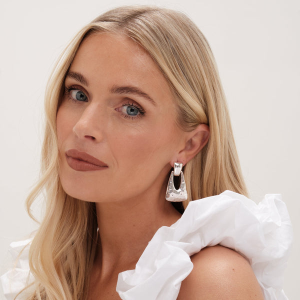 Mood Silver Hammered Doorknocker Drop Earrings