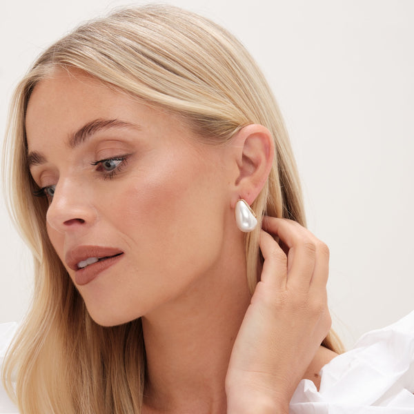 Mood Gold Pearl Dome Hoop Earrings