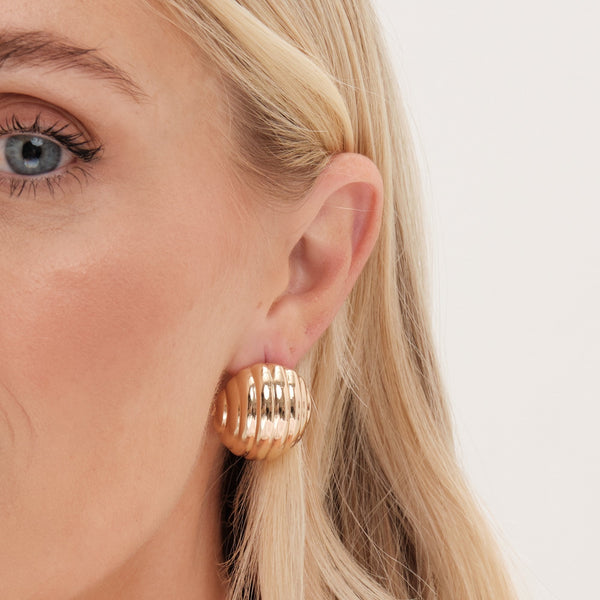 Mood Gold Large Ridged Stud Earrings