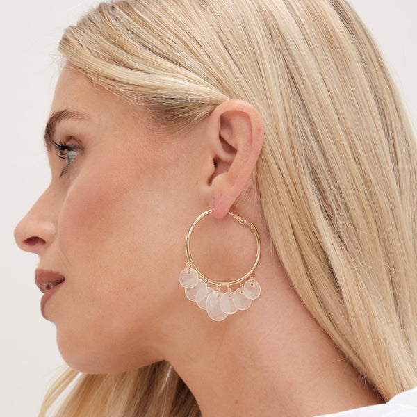Mood Gold White Shell Charm Hoop Earrings