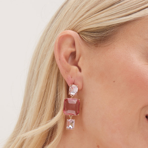 Mood Gold Pink Facet Three Drop Earrings