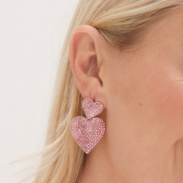 Mood Gold Pink Double Heart Drop Earrings