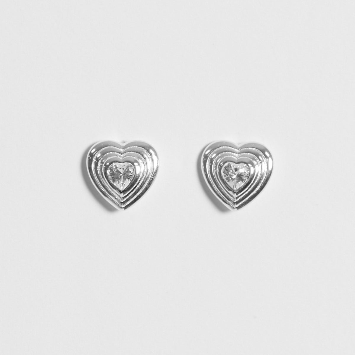 Simply Silver Sterling Silver 925 Ridged Heart Cubic Zirconia Stud Earrings
