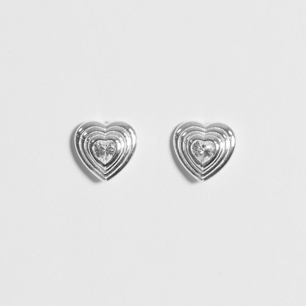 Simply Silver Sterling Silver 925 Ridged Heart Cubic Zirconia Stud Earrings