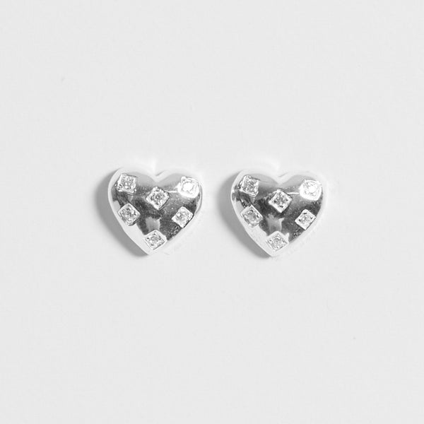 Simply Silver Sterling Silver 925 Cubic Zirconia Scattered Stone Heart Stud Earrings