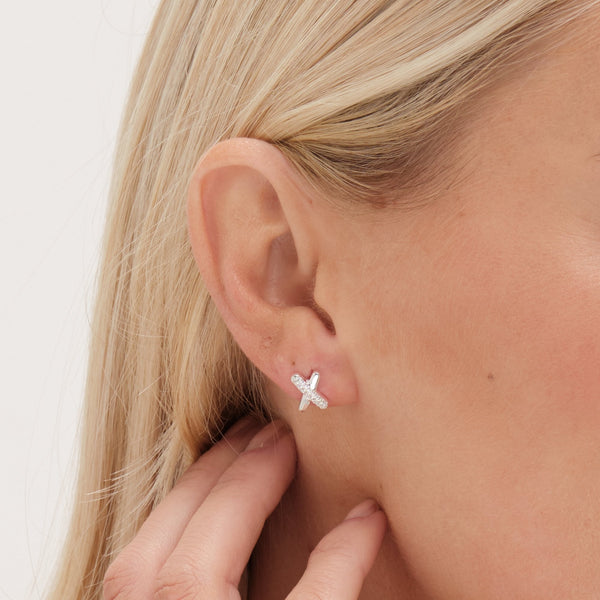 Simply Silver Sterling Silver 925 Polished And Crystal Kiss Stud Earrings