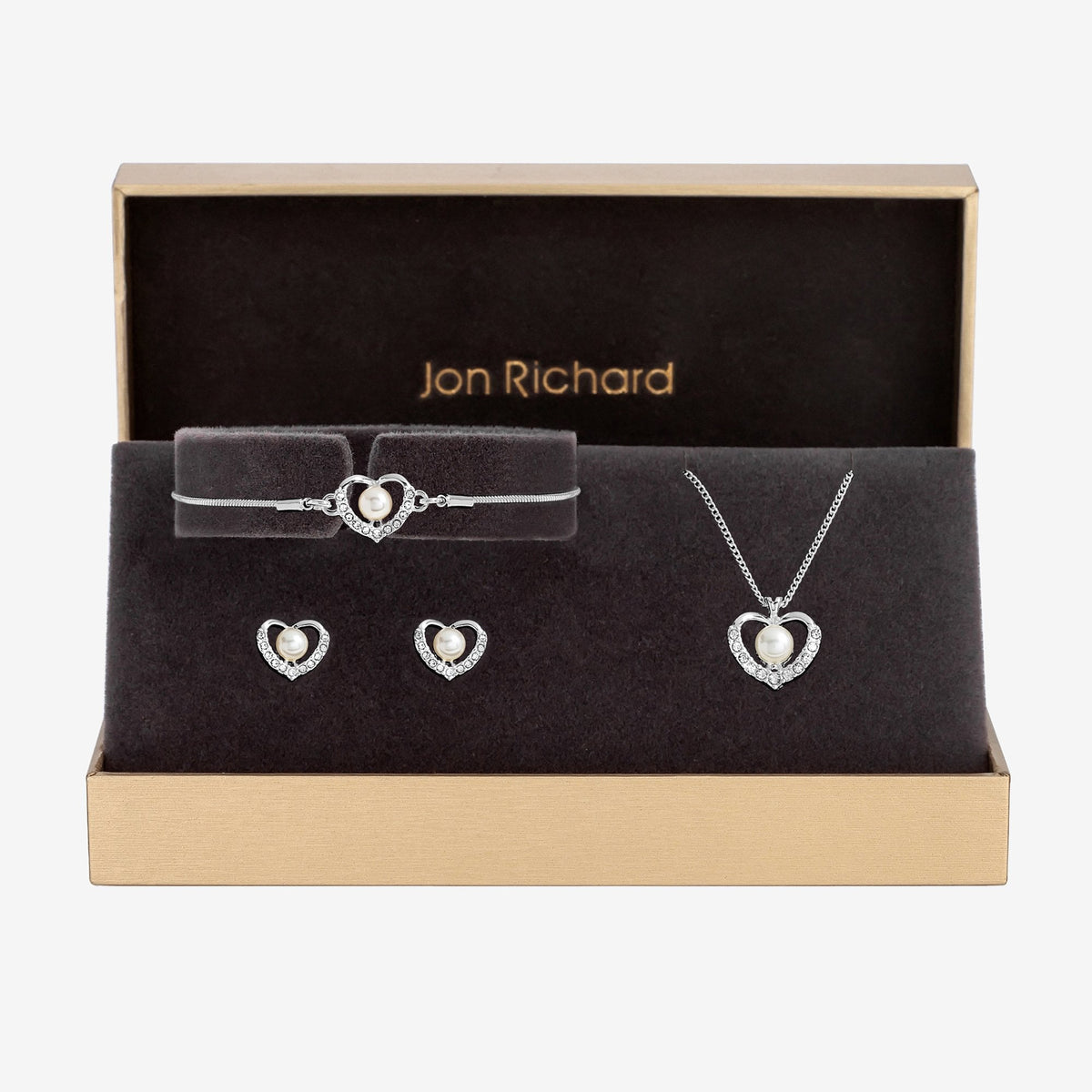 Jon Richard Silver Plated Pearl And Crystal Heart Trio Set - Gift Boxed