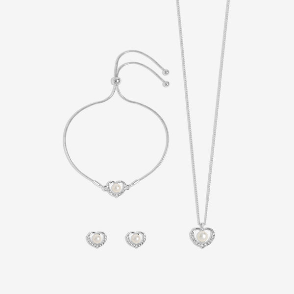 Jon Richard Silver Plated Pearl And Crystal Heart Trio Set - Gift Boxed