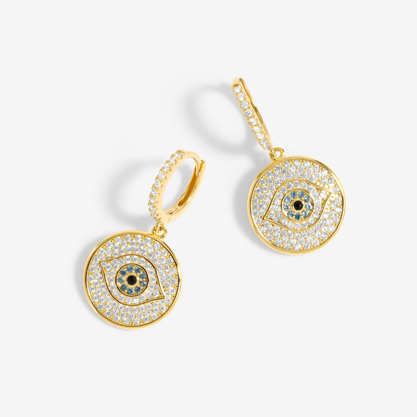 Inicio Gold Plated Evil Eye Huggie Earrings - Gift Pouch