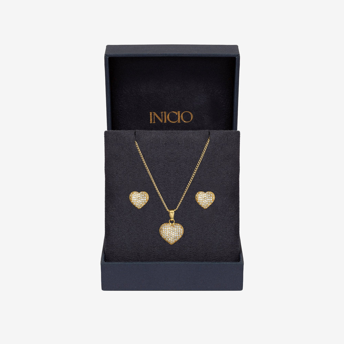 Inicio Gold Plated And Pave Heart Set - Gift Boxed