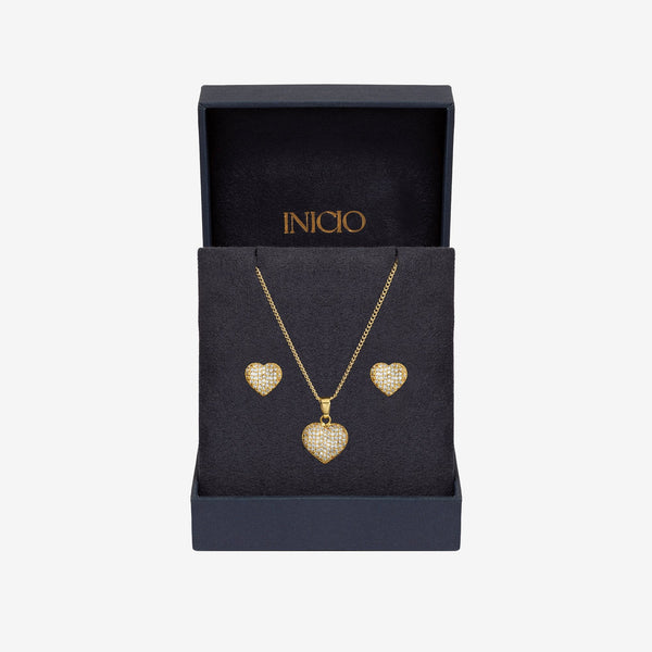 Inicio Gold Plated And Pave Heart Set - Gift Boxed