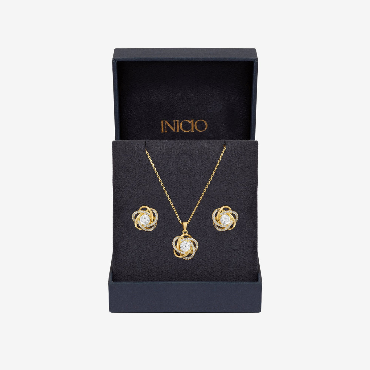 Inicio Gold Plated Cubic Zirconia Knot Set - Gift Boxed