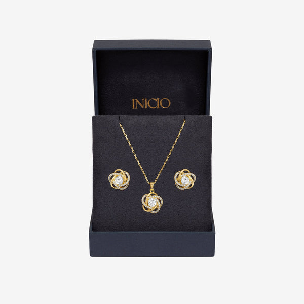 Inicio Gold Plated Cubic Zirconia Knot Set - Gift Boxed