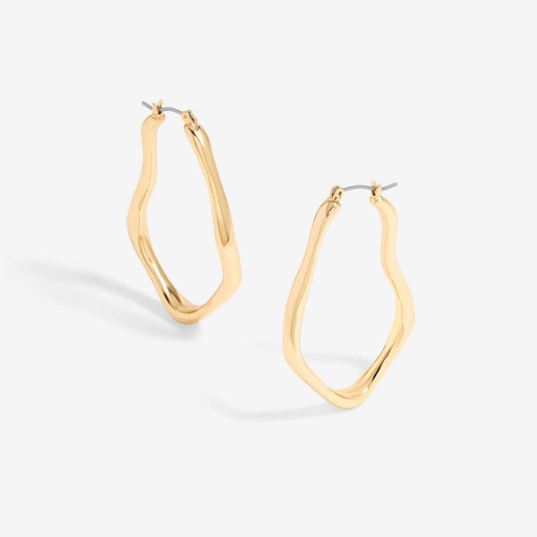 Inicio Gold Plated Molten Large Hoop Earrings - Gift Pouch