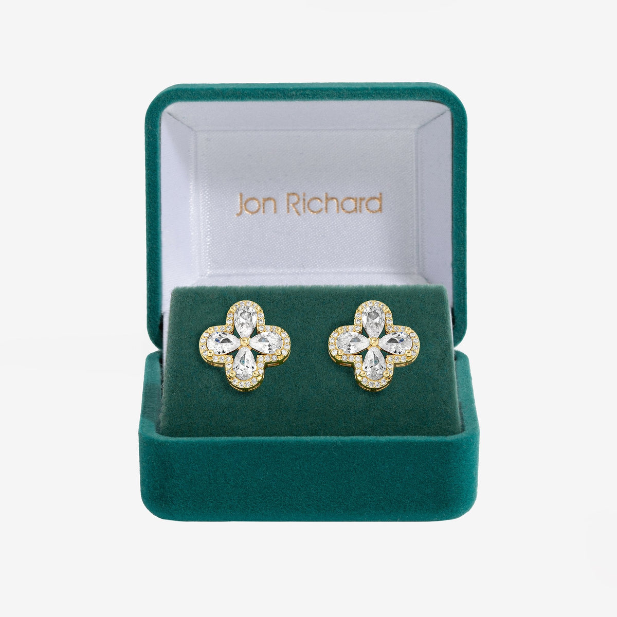 Jon Richard Gold Plated Cubic Zirconia Clover Stud Earrings - Gift Boxed