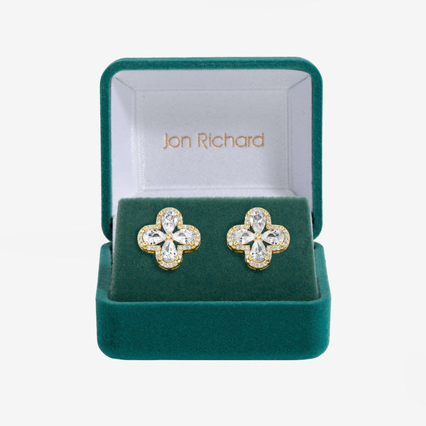 Jon Richard Gold Plated Cubic Zirconia Clover Stud Earrings - Gift Boxed