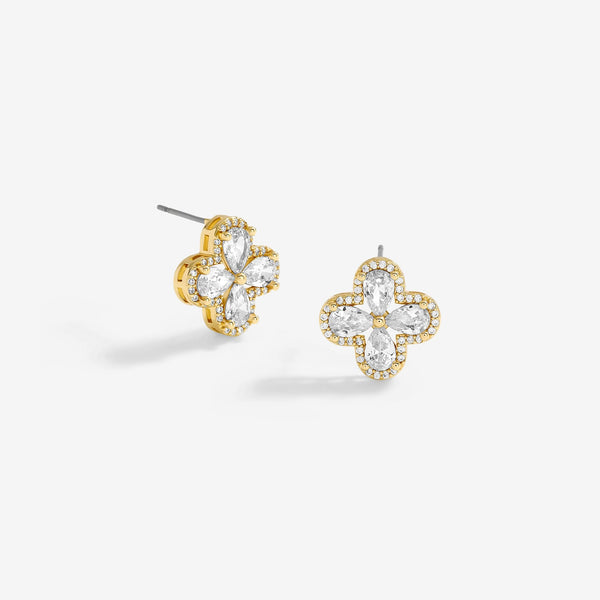 Jon Richard Gold Plated Cubic Zirconia Clover Stud Earrings - Gift Boxed