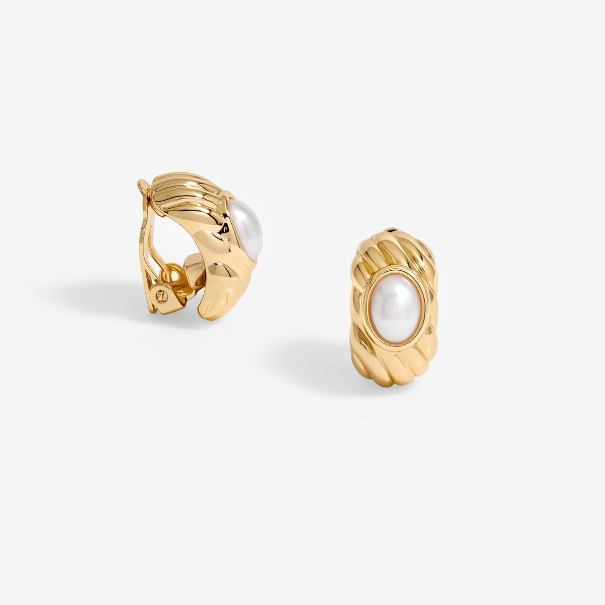 Jon Richard Gold Plated Ridge Pearl Clip Earrings