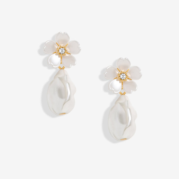 Jon Richard Gold Plated White Floral And Pearl Earrings