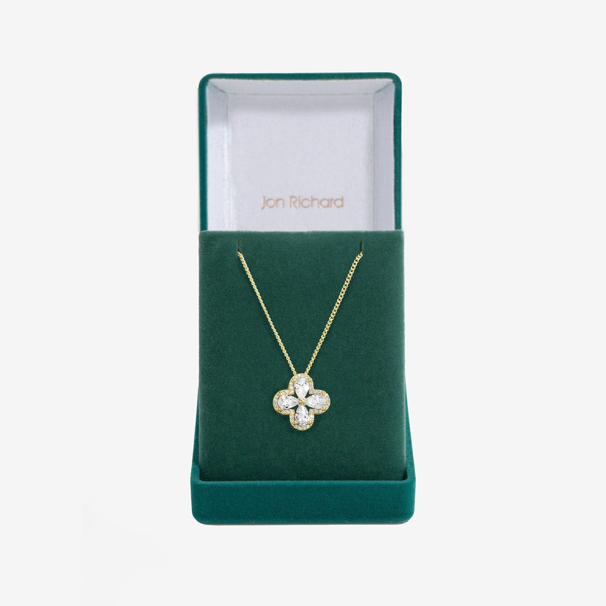 Jon Richard Gold Plated Cubic Zirconia Clover Pendant - Gift Boxed