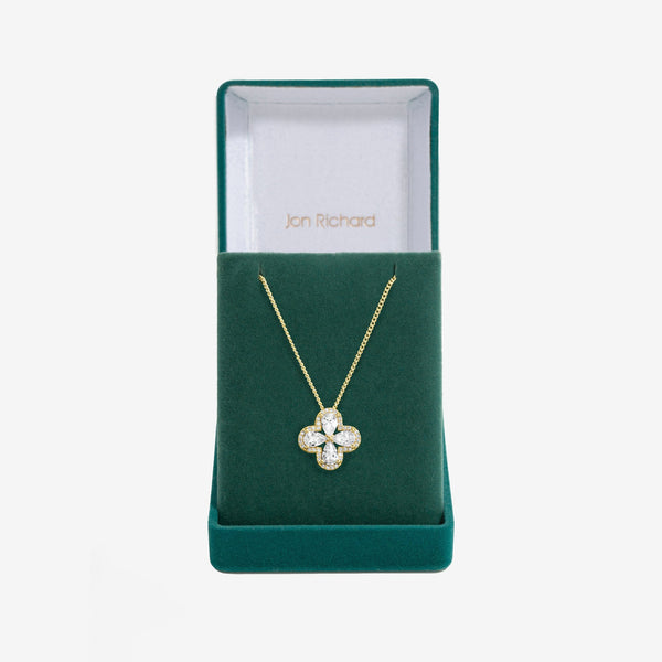 Jon Richard Gold Plated Cubic Zirconia Clover Pendant - Gift Boxed