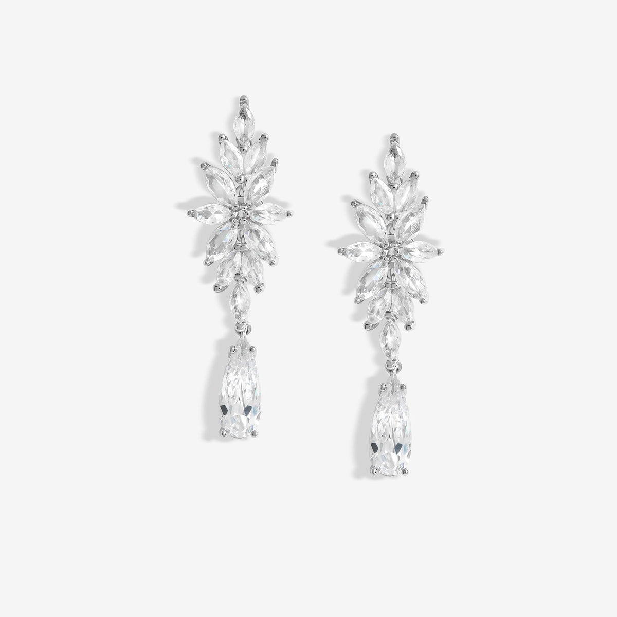 Jon Richard Rhodium Plated Cubic Zirconia Floral Drop Earrings