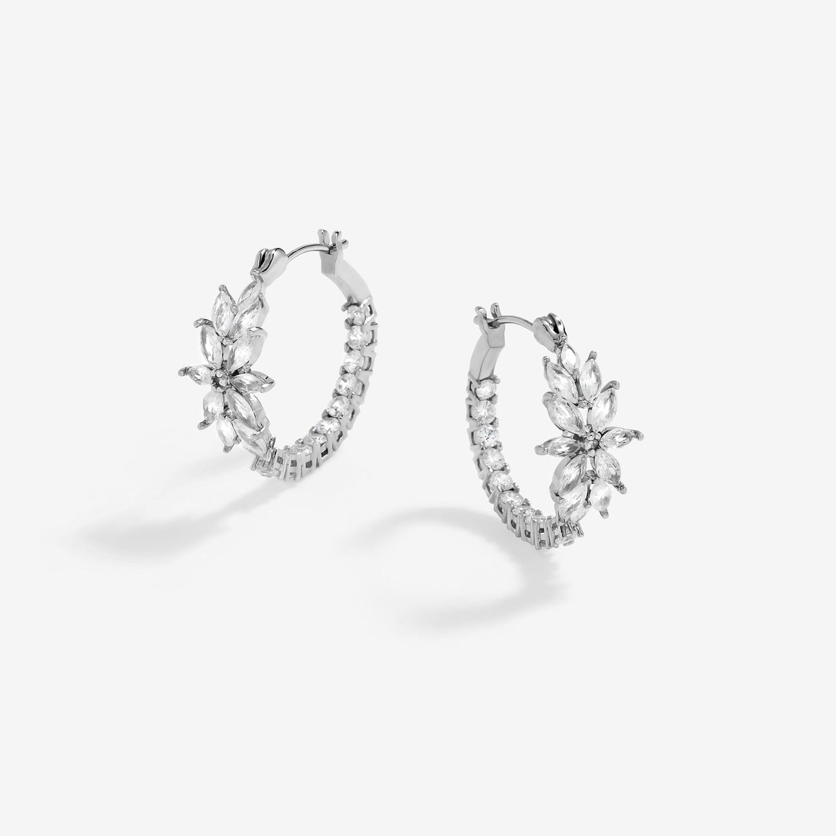 Jon Richard Rhodium Plated Cubic Zirconia Floral Hoop Earrings