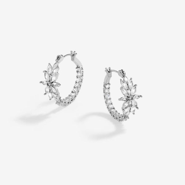 Jon Richard Rhodium Plated Cubic Zirconia Floral Hoop Earrings