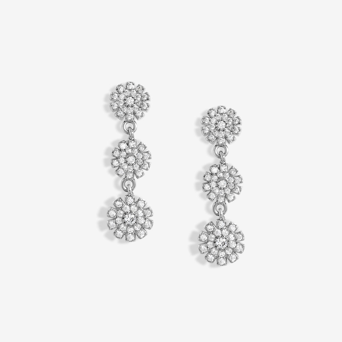 Jon Richard Rhodium Plated Cubic Zirconia Mini Flower Drop Earrings
