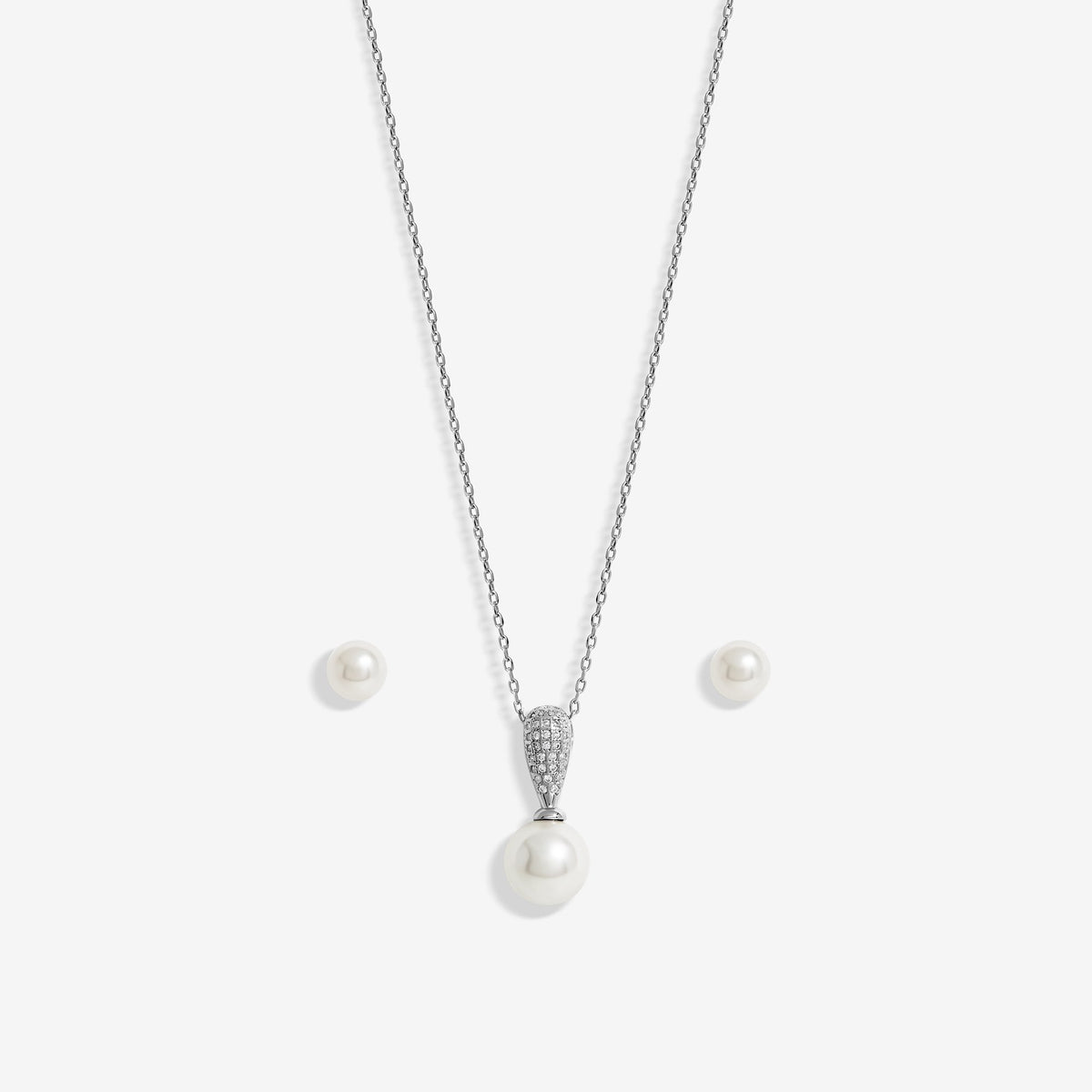 Jon Richard Rhodium Plated Cubic Zirconia And Pearl Set - Gift Boxed