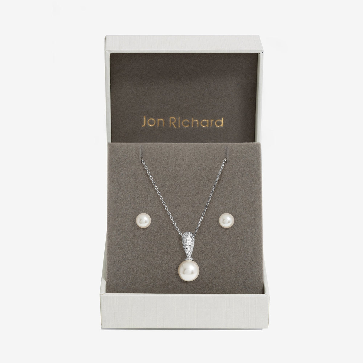 Jon Richard Rhodium Plated Cubic Zirconia And Pearl Set - Gift Boxed