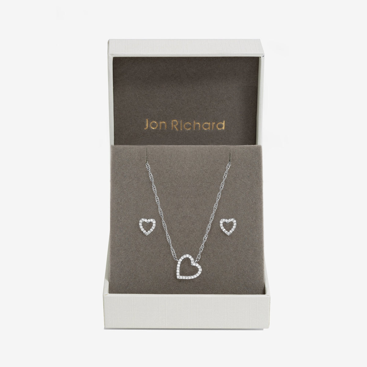 Jon Richard Rhodium Plated Cubic Zirconia Open Heart Set - Gift Boxed