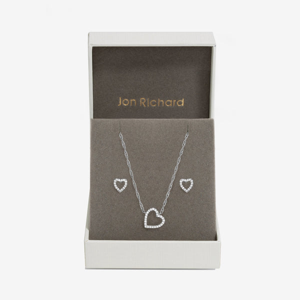 Jon Richard Rhodium Plated Cubic Zirconia Open Heart Set - Gift Boxed
