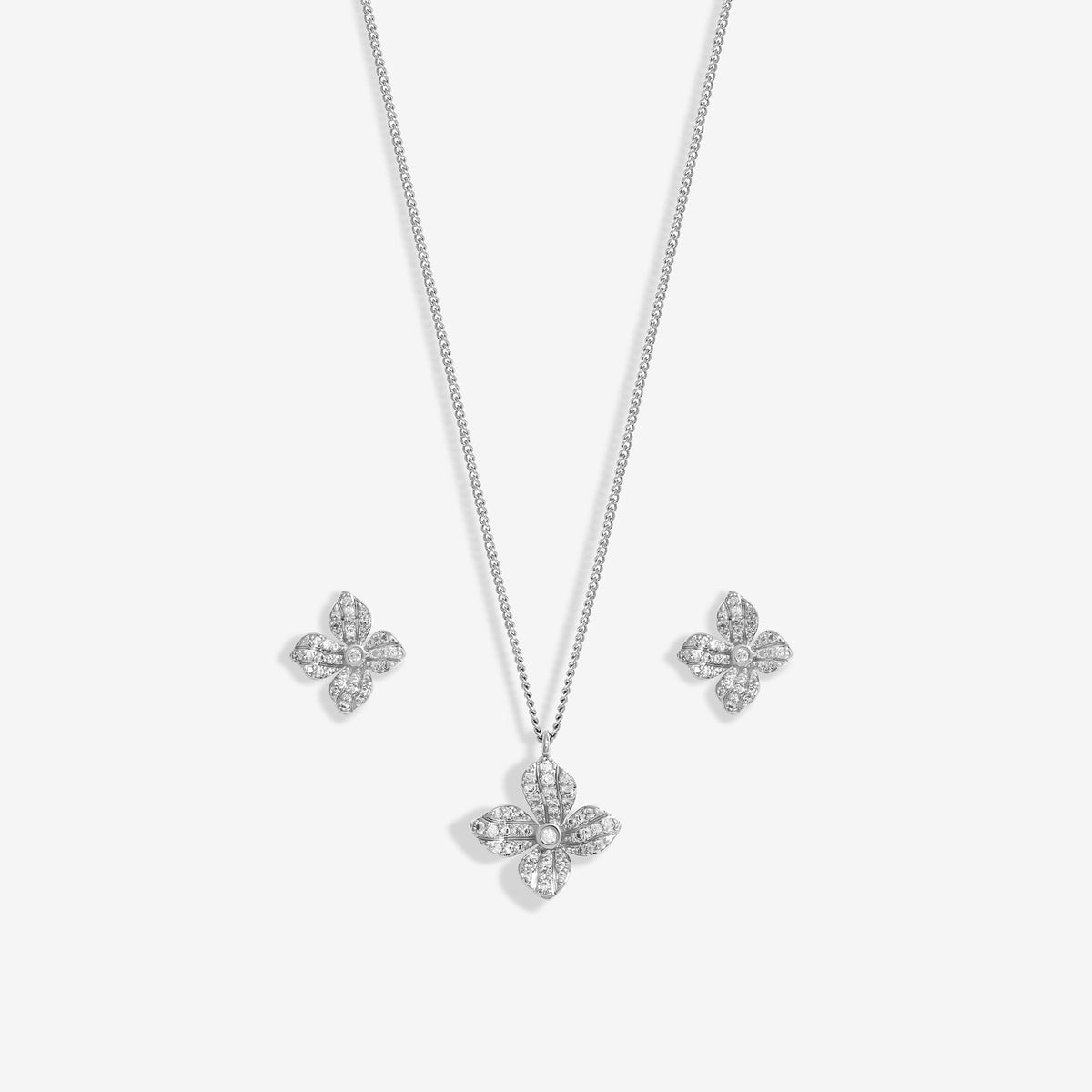 Jon Richard Rhodium Plated Cubic Zirconia Floral Set - Gift Boxed