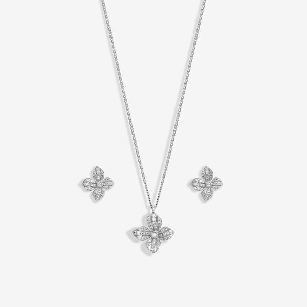 Jon Richard Rhodium Plated Cubic Zirconia Floral Set - Gift Boxed