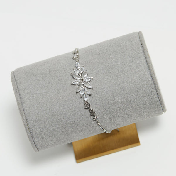 Jon Richard Rhodium Plated Cubic Zirconia Floral Toggle Bracelet
