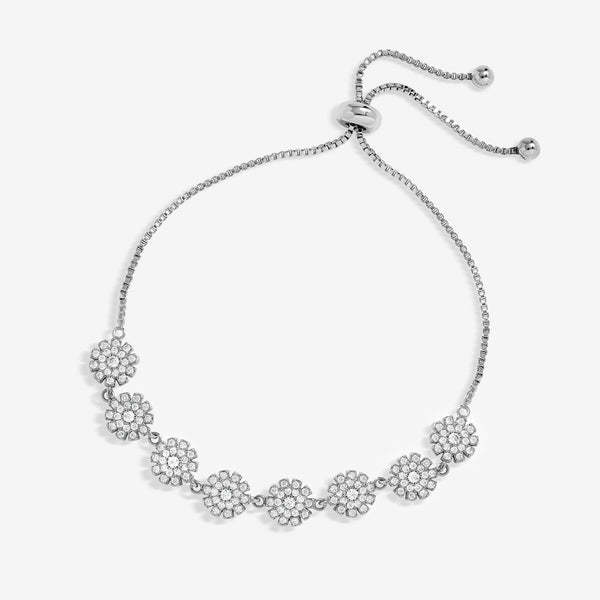 Jon Richard Rhodium Plated Cubic Zirconia Mini Flower Toggle Braclet
