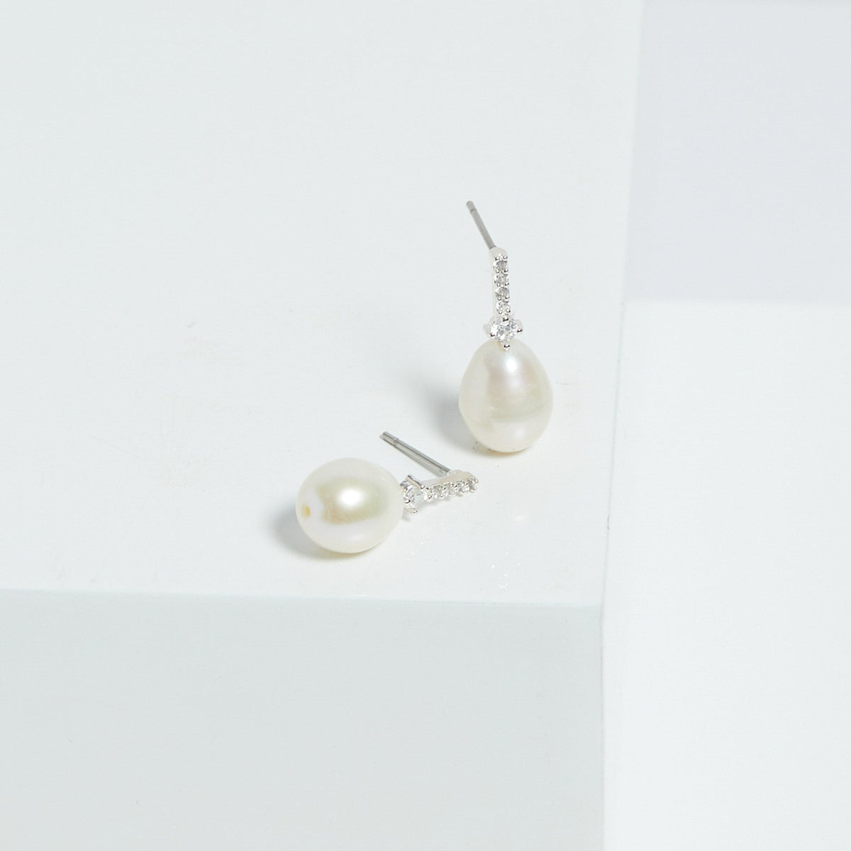 Jon Richard Silver Plated Cubic Zirconia And Pearl Stick Earrings
