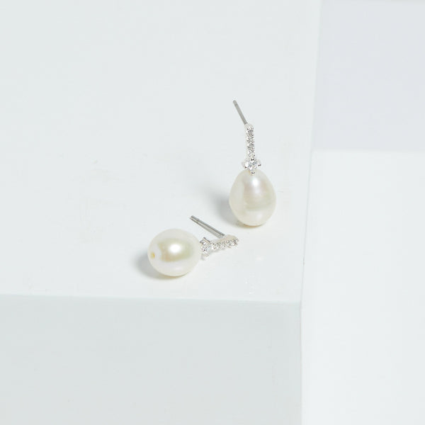 Jon Richard Silver Plated Cubic Zirconia And Pearl Stick Earrings