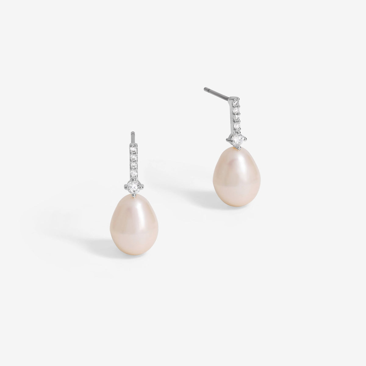 Jon Richard Silver Plated Cubic Zirconia And Pearl Stick Earrings