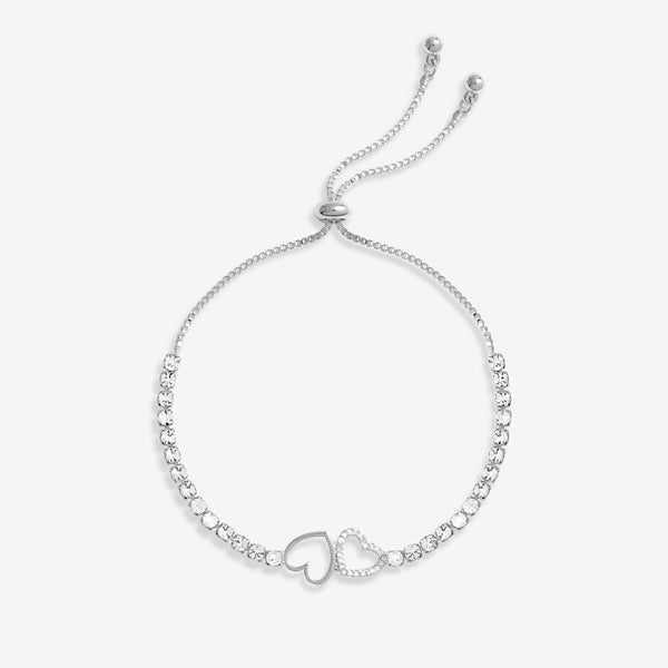 Jon Richard Silver Plated Polished And Crystal Linked Heart Toggle Bracelet