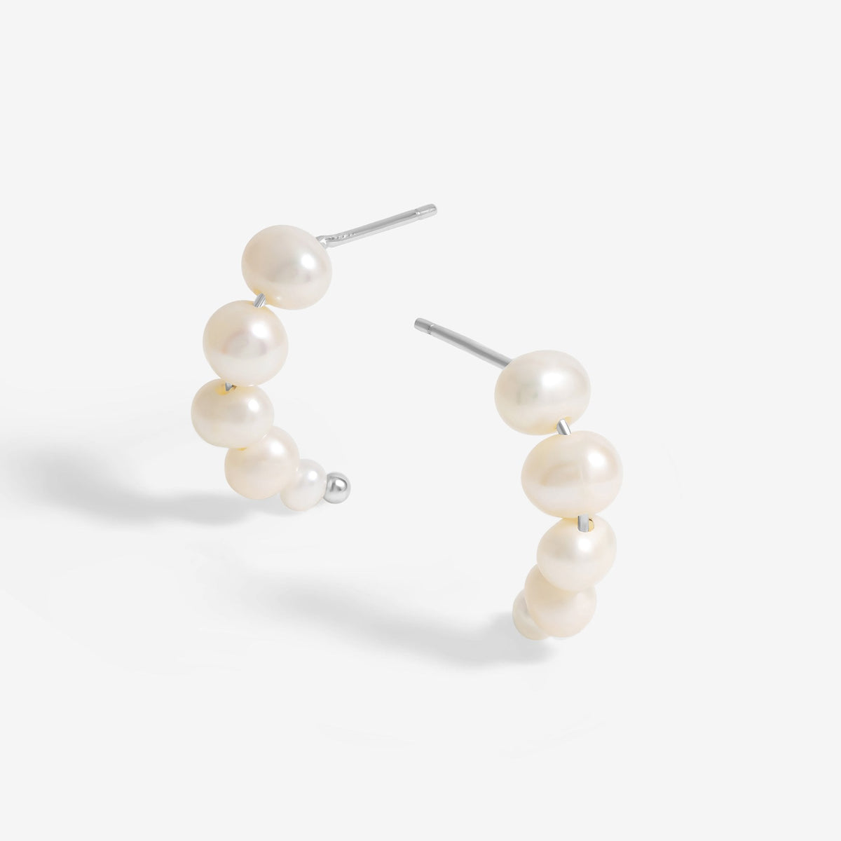 Simply Silver Sterling Silver 925 Graduated Pearl Hoop Earrings