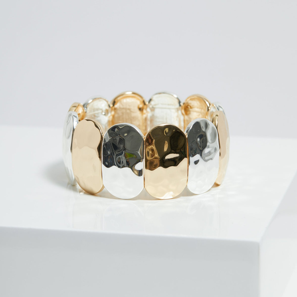 Mood Two Tone Hammered Stretch Bracelet