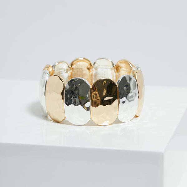 Mood Two Tone Hammered Stretch Bracelet