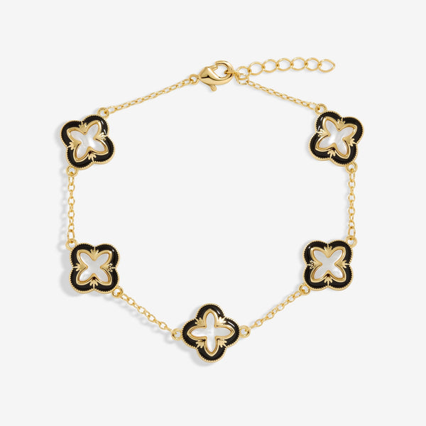 Inicio Gold Plated Jet Enamel And Mother Of Pearl Clover Bracelet - Gift Pouch