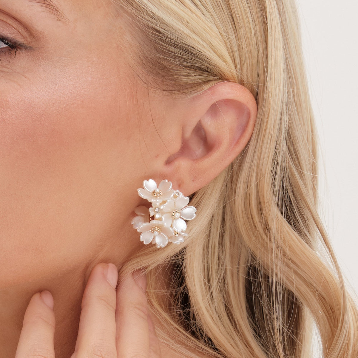 Jon Richard Gold Plated White Floral Hoop Earrings